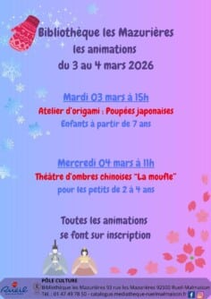 Animations vacances : atelier d&rsquo;origami « poupée japonaise Hina Matsuri » (à partir de 7 ans)